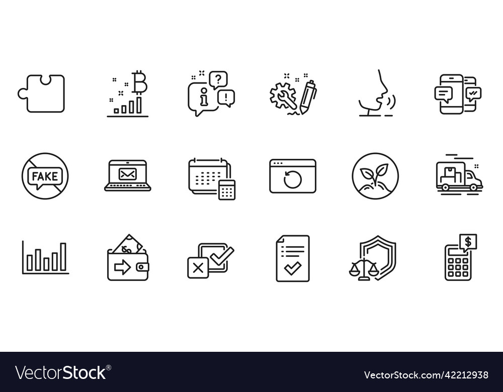 Outline set of startup calculator and fake news Vector Image