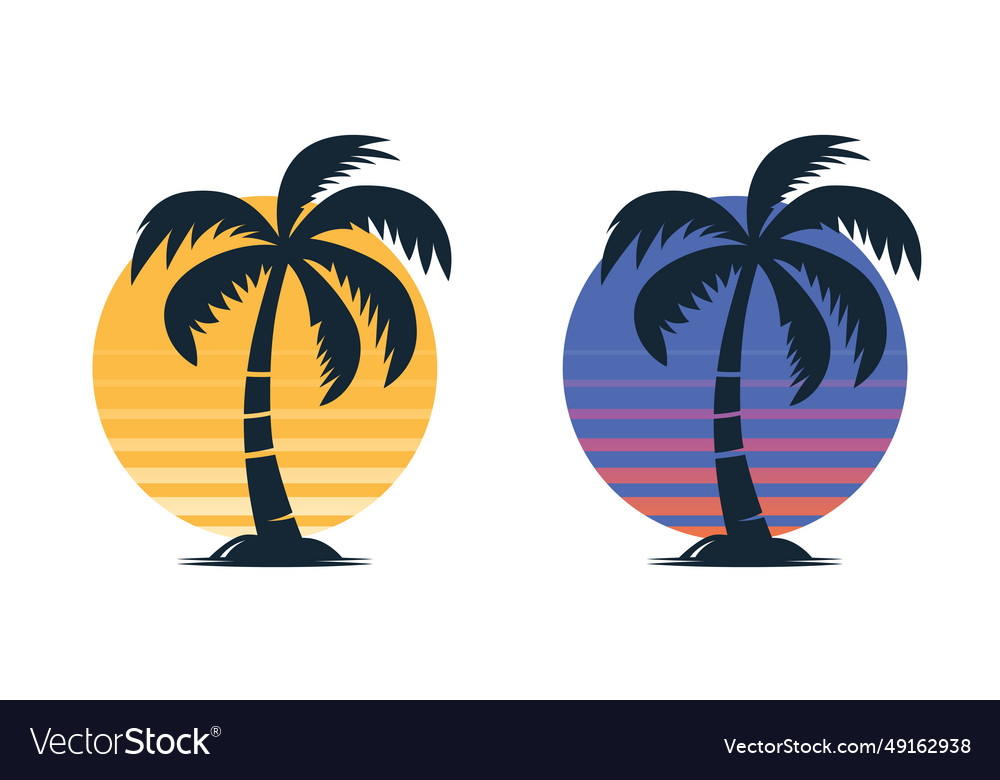 Palm trees tree icon set isolated Royalty Free Vector Image