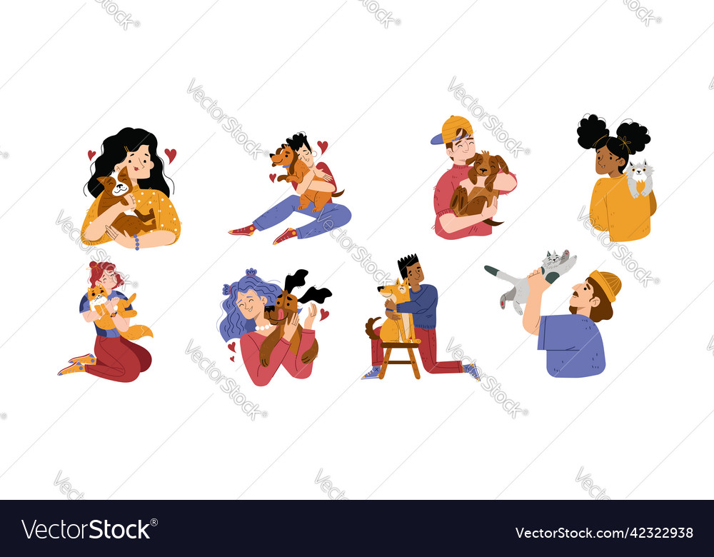 Pet owners hug dogs and cats Royalty Free Vector Image