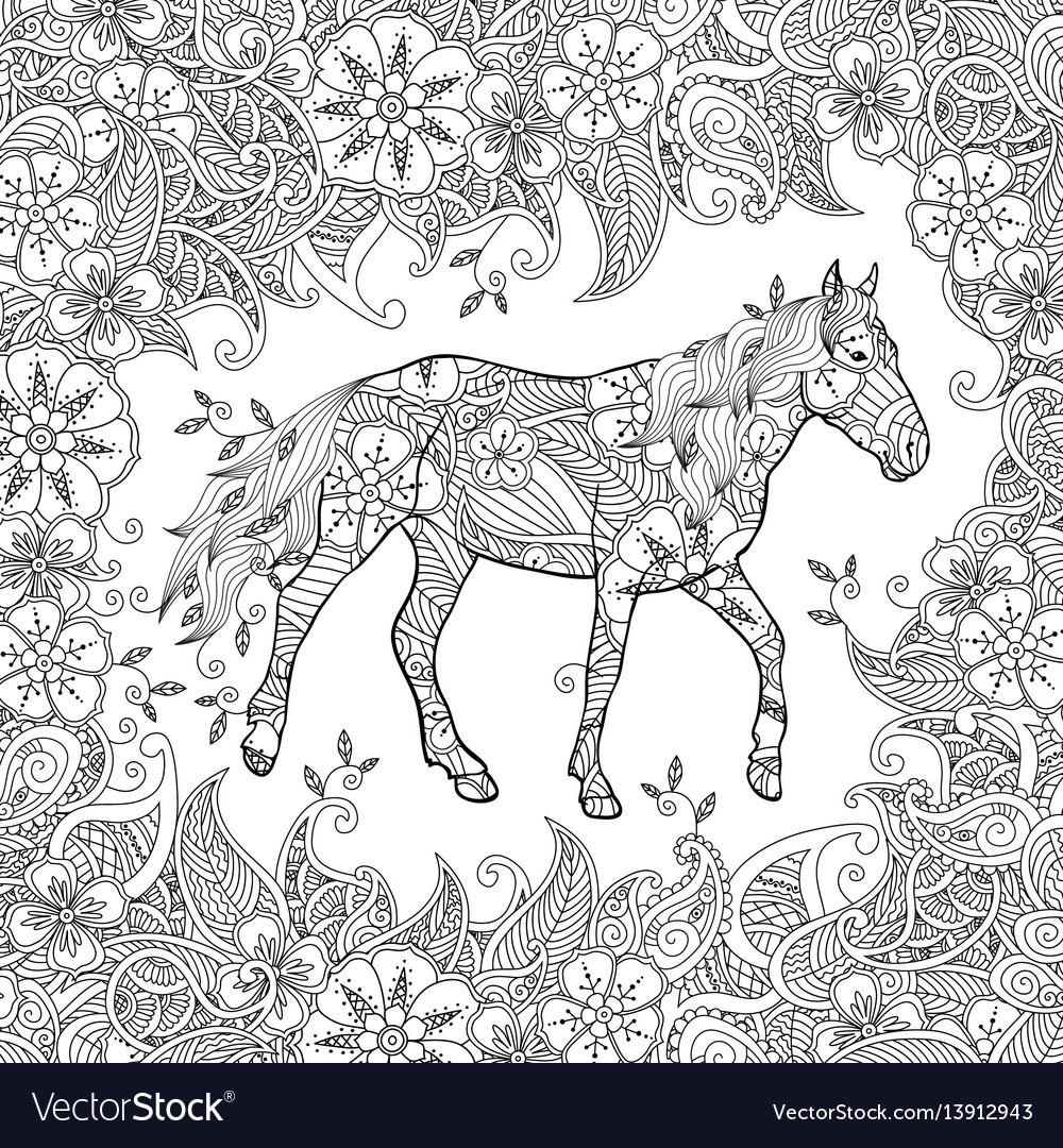 Coloring page in zentangle inspired style running Vector Image