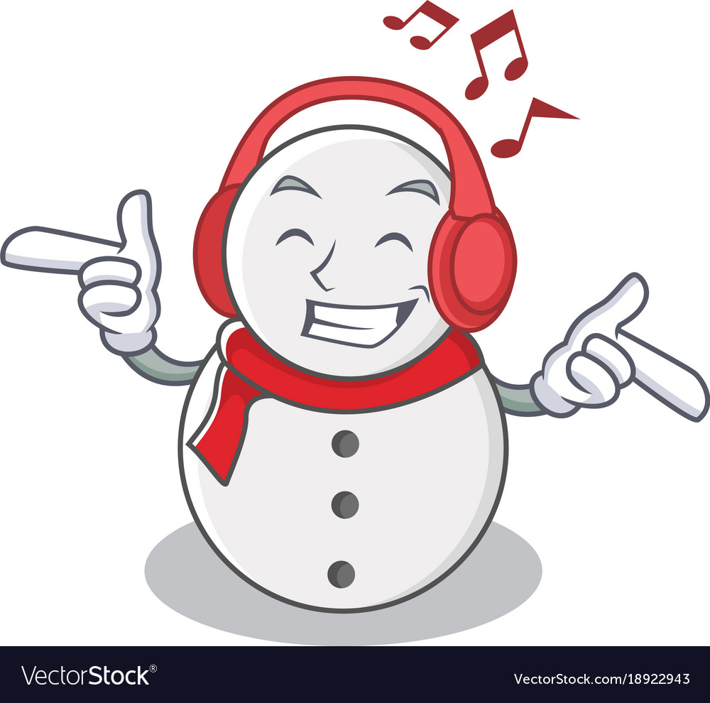 Listening music snowman character cartoon style Vector Image