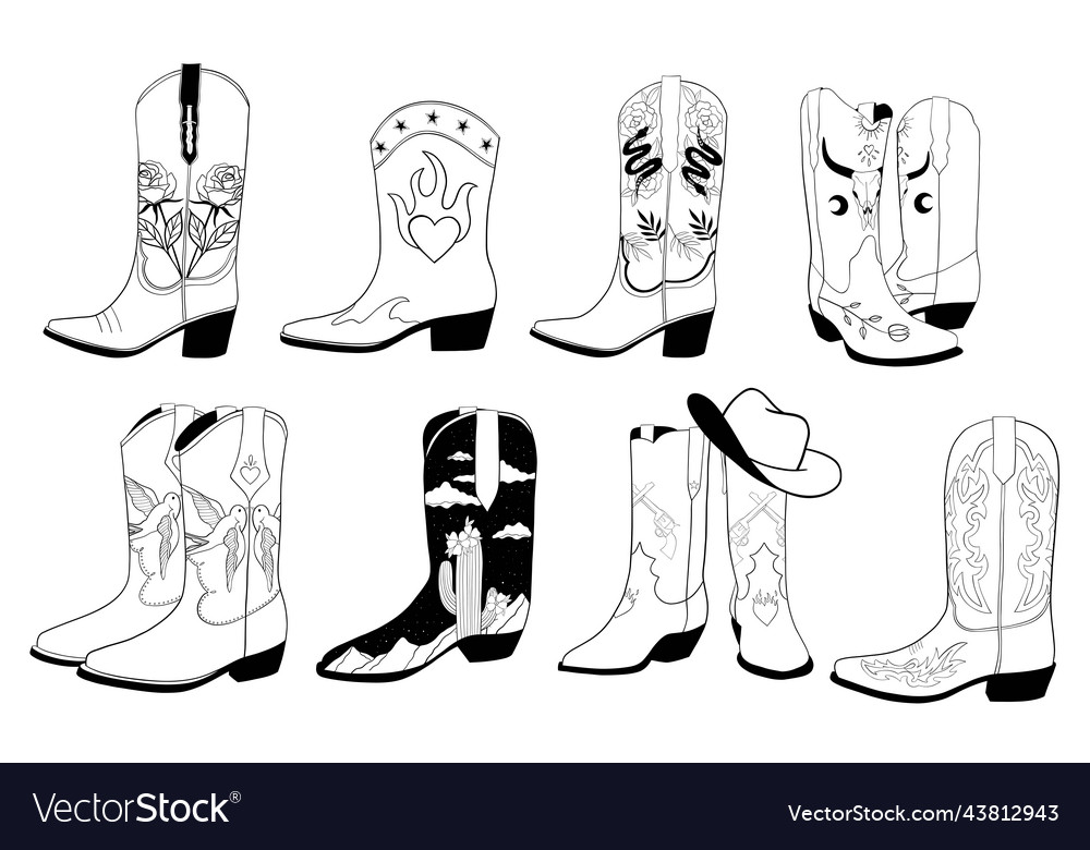 Set of cowboy boots Royalty Free Vector Image - VectorStock