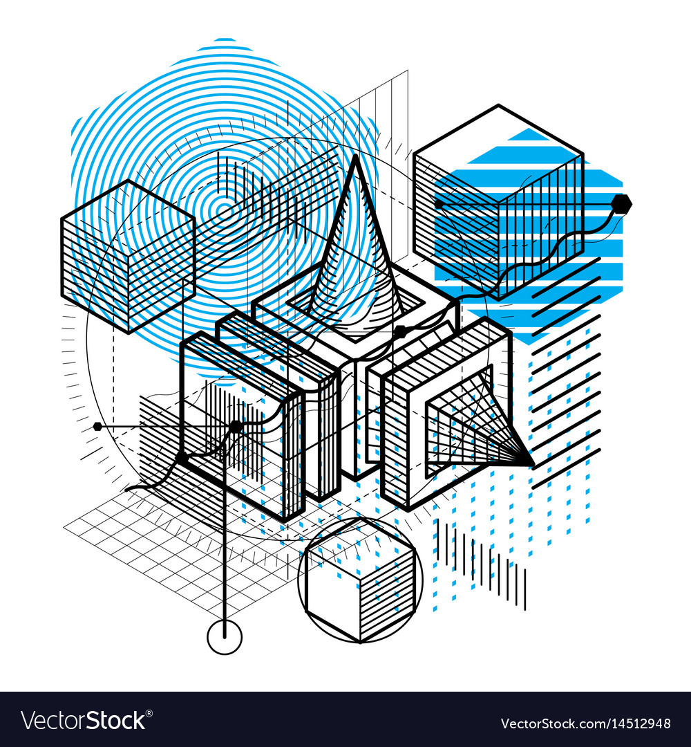 Abstract 3d shapes composition isometric