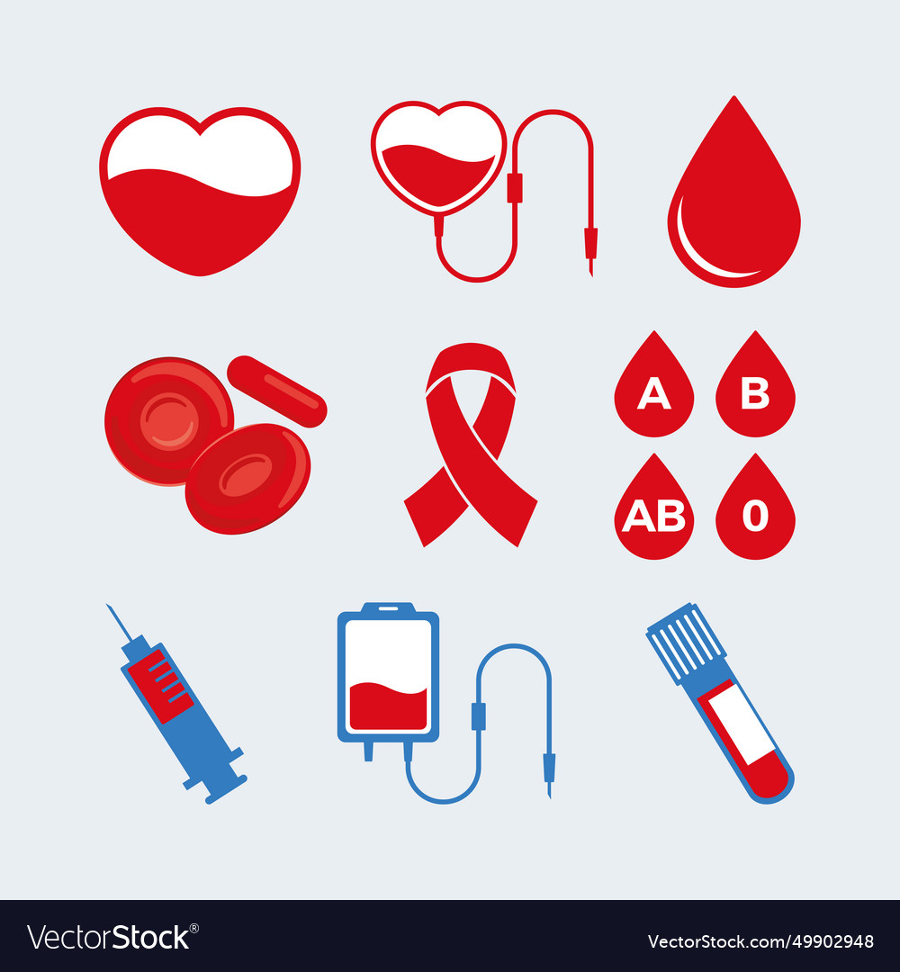 Blood donation hematology icon set Royalty Free Vector Image