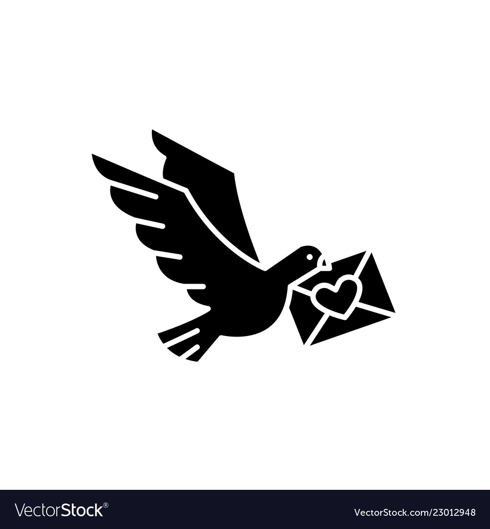 Dove with a letter black icon sign on Royalty Free Vector