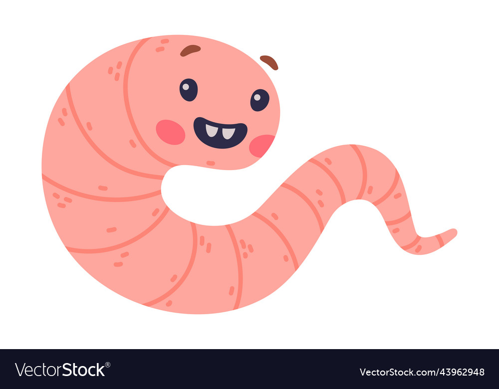 Funny pink worm character with long tube body Vector Image