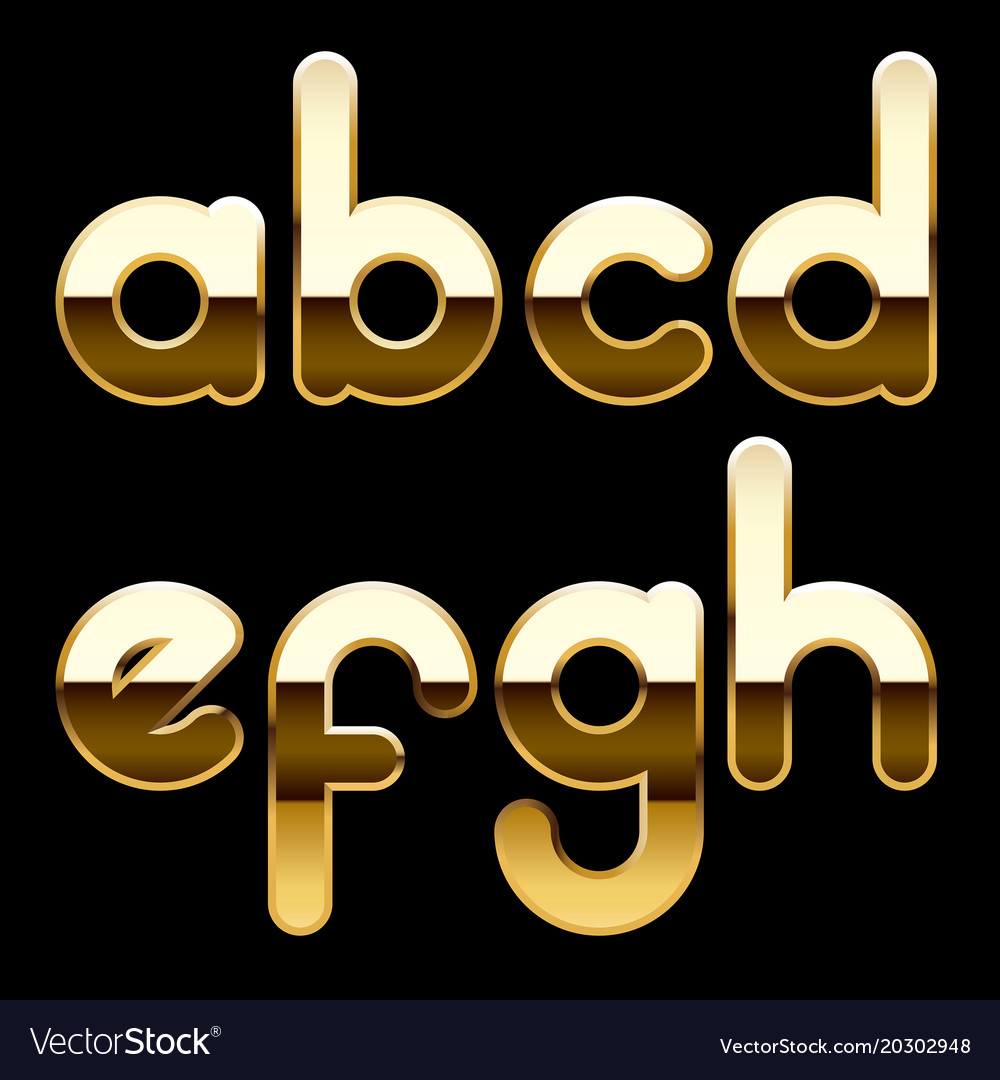 Gold alphabet small letters isolated on black Vector Image