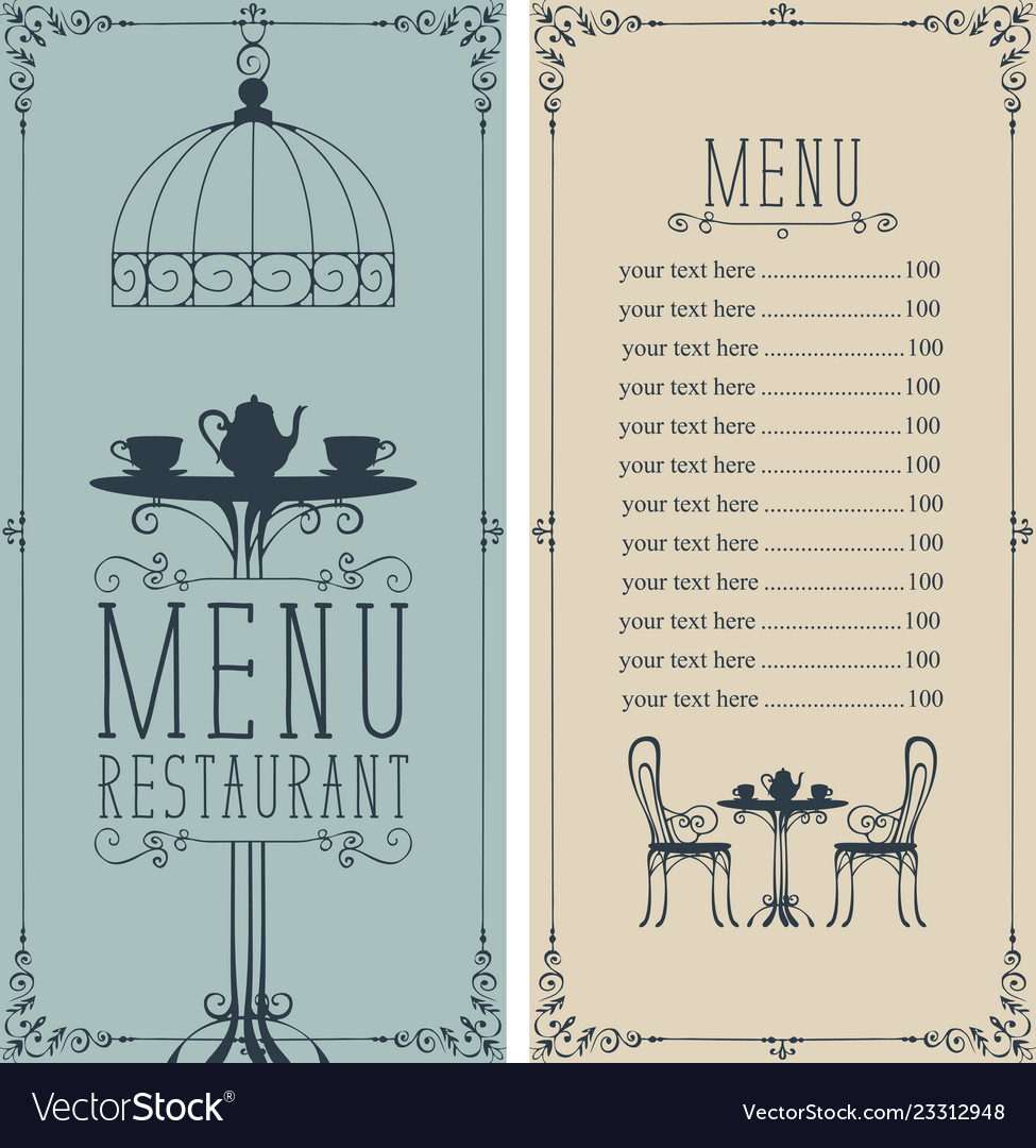 Menu with price image of served table and chairs