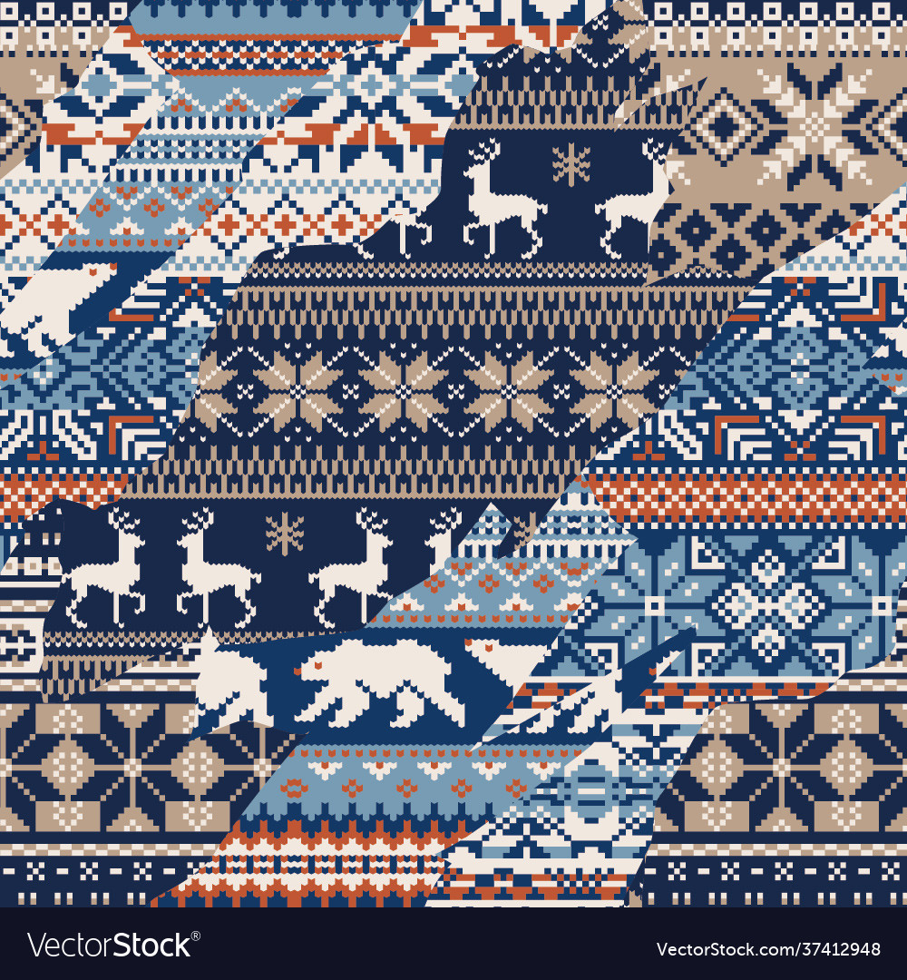 Norwegian traditional knitted jacquard patchwork Vector Image