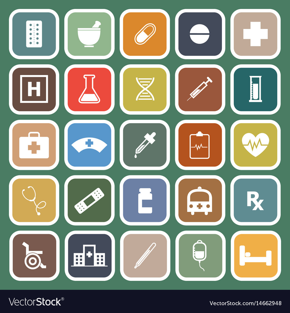 Pharmacy flat icons on green background Royalty Free Vector