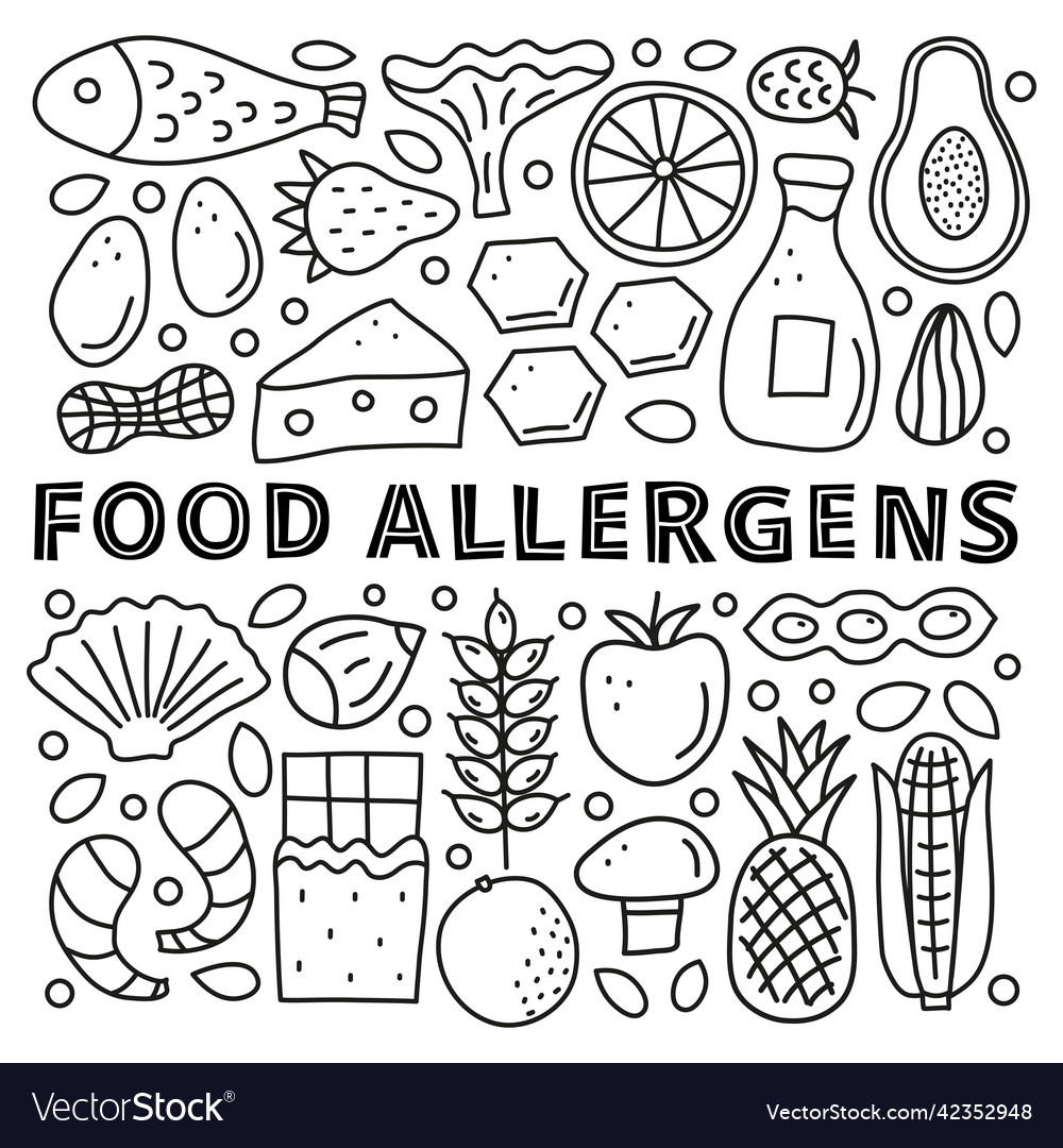 Poster with lettering and doodle food allergens