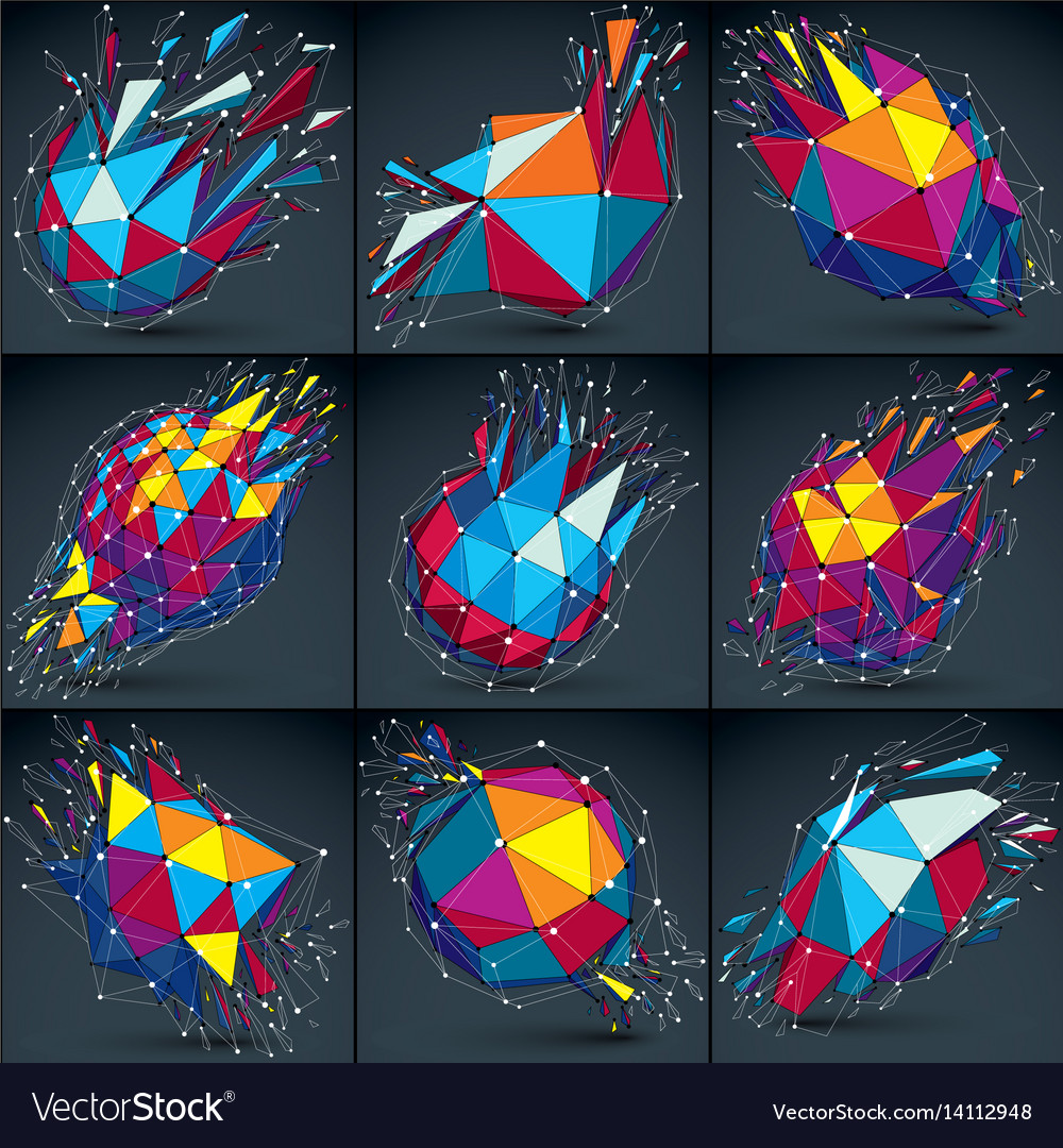 Set of 3d low poly objects with white connected Vector Image