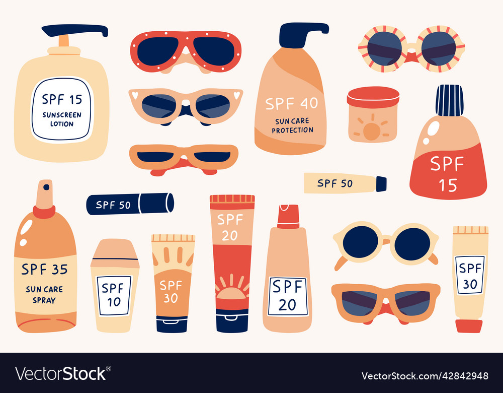 Sun safety collection tubes and bottles Royalty Free Vector