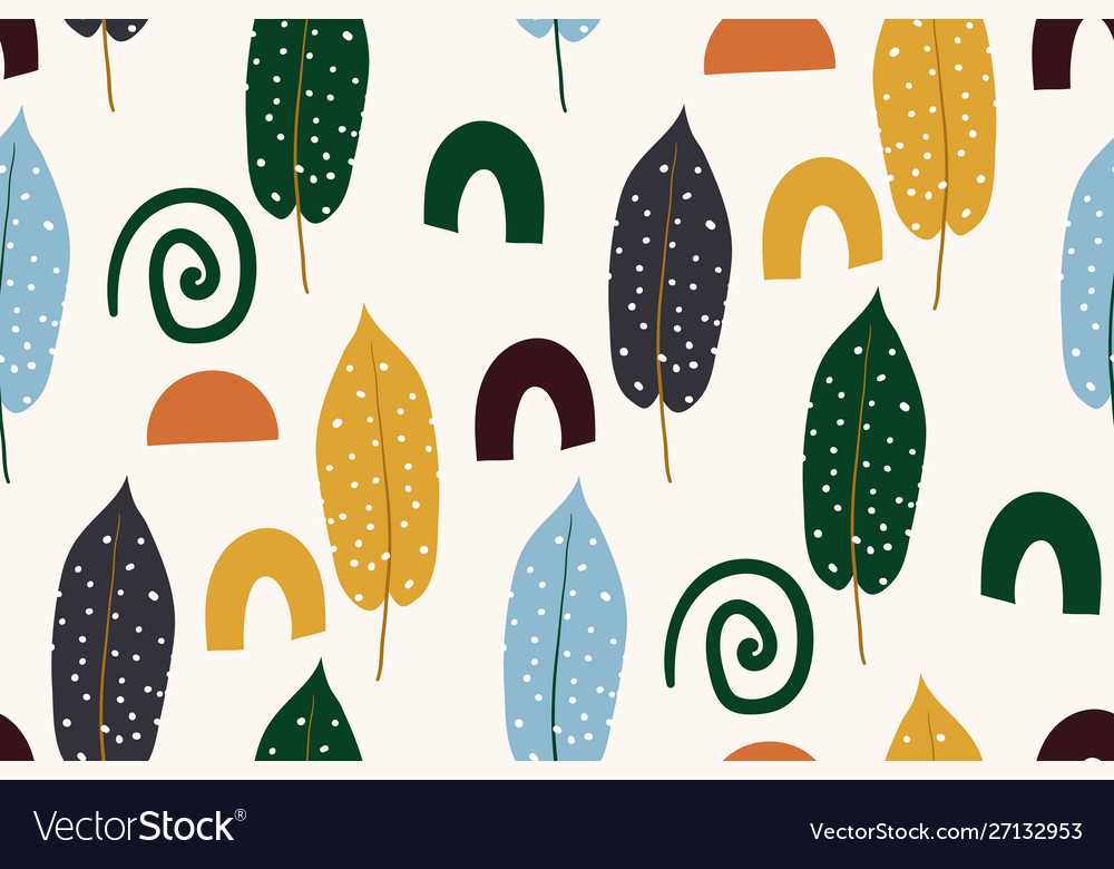 Abstract seamless pattern with autumn leaves hand vector image Abstract seamless pattern with autumn leaves hand