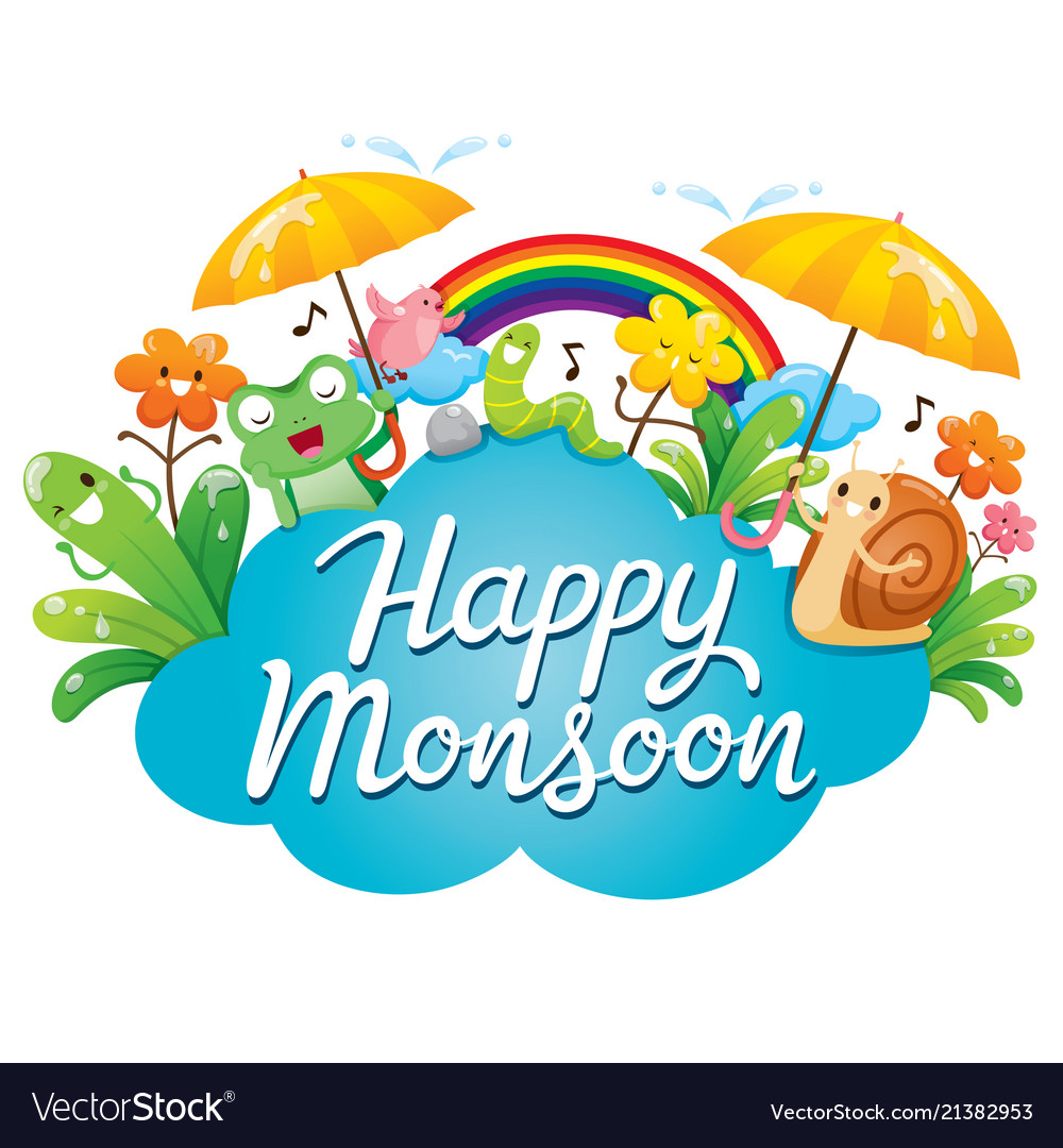 Banner happy monsoon with cartoon character Vector Image