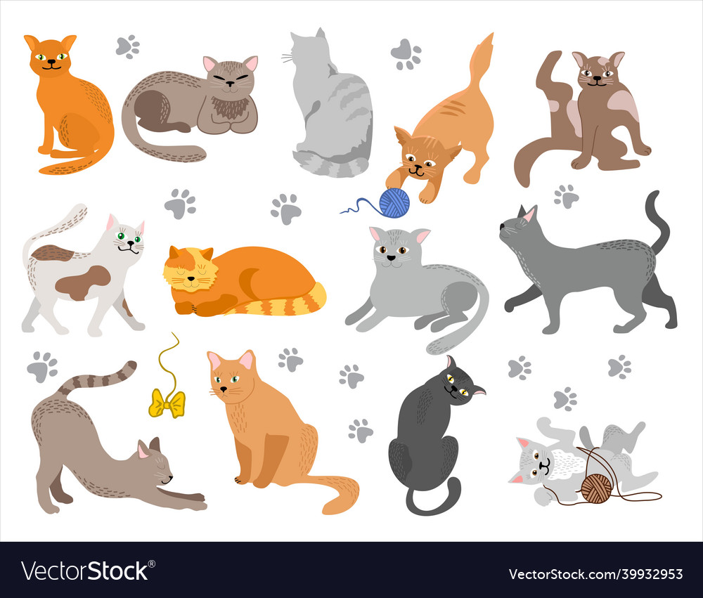 Cute Cats Set Characters Cat Different Royalty Free Vector