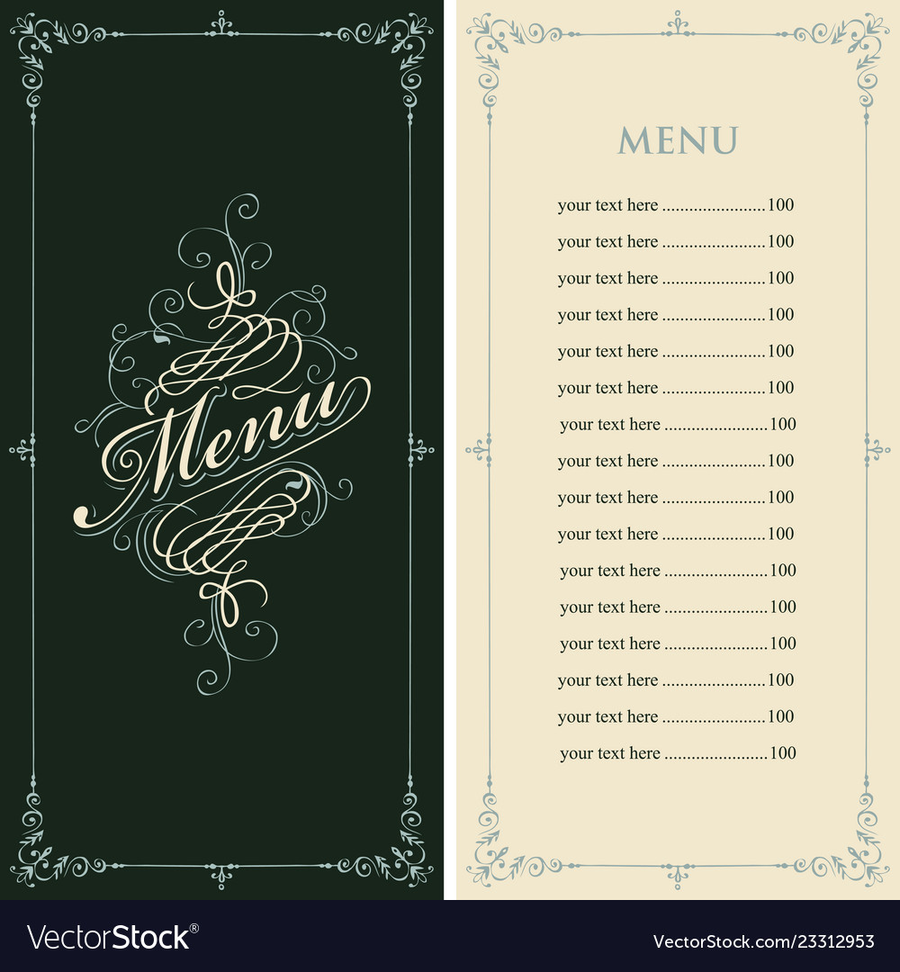 Menu for restaurant in retro baroque style Vector Image