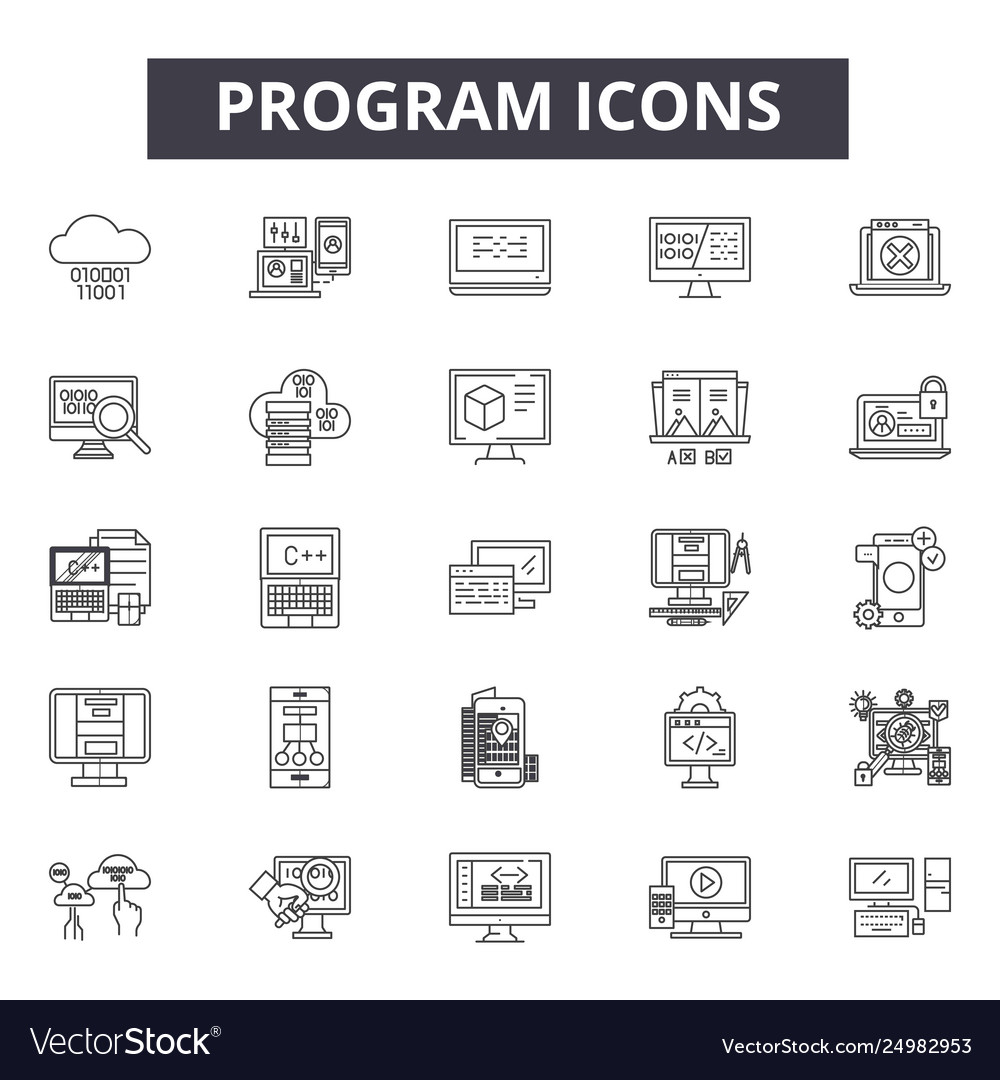 Program line icons signs set outline Royalty Free Vector