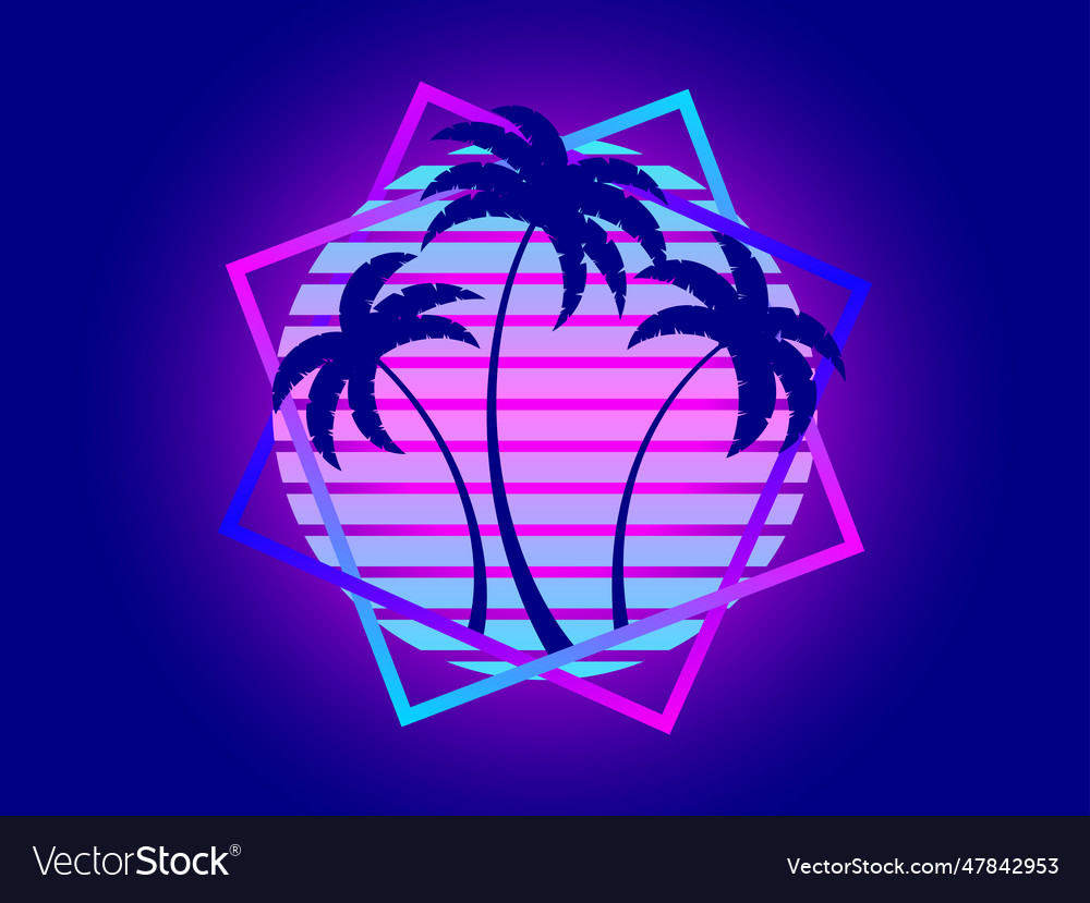 Retro sci-fi palm trees from the 80s at sunset Vector Image