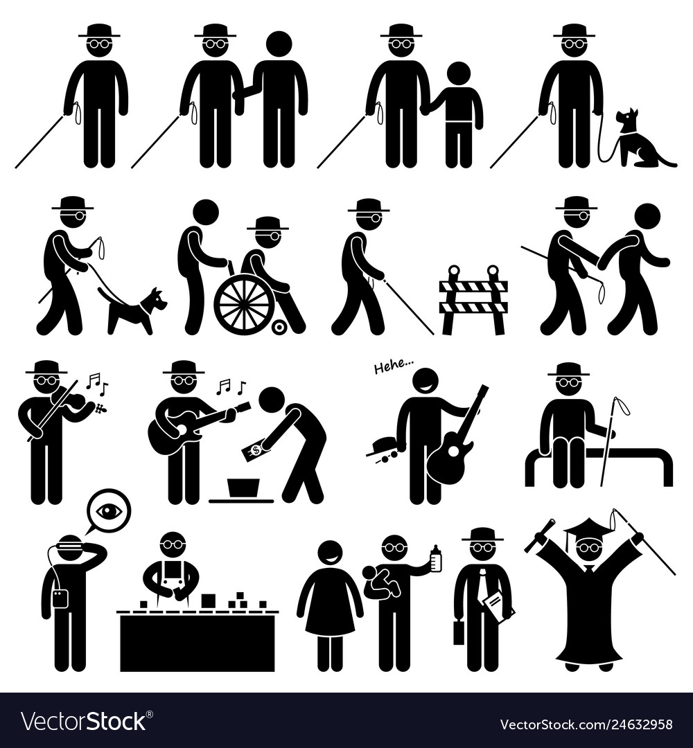 Blind man handicap stick figure pictograph icons Vector Image