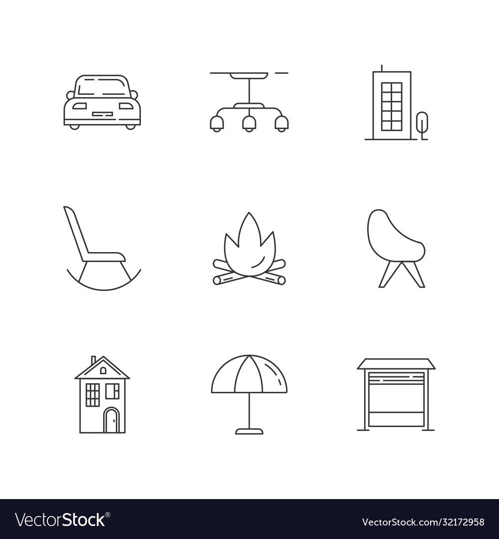 Komfort lebende lineare Icons Set