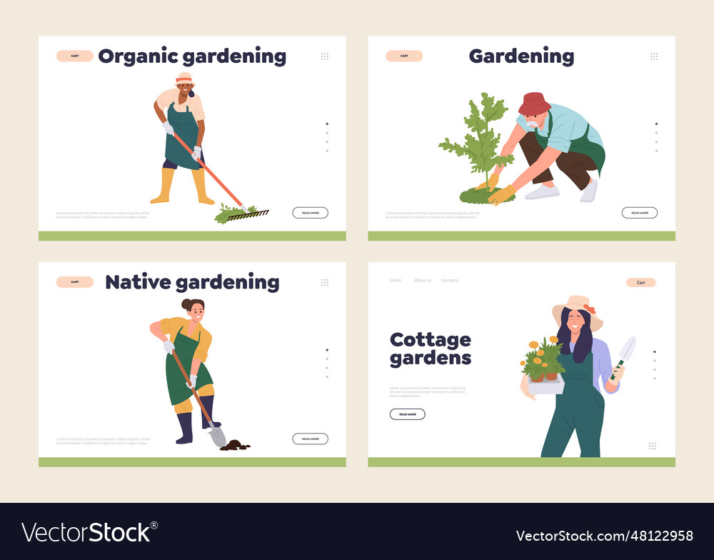 Isolated set of landing page with gardening Vector Image