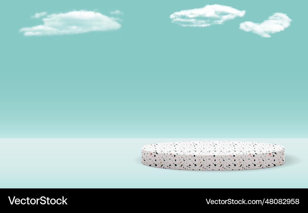 Realistic 3d stone pedestal on cloudy background Vector Image