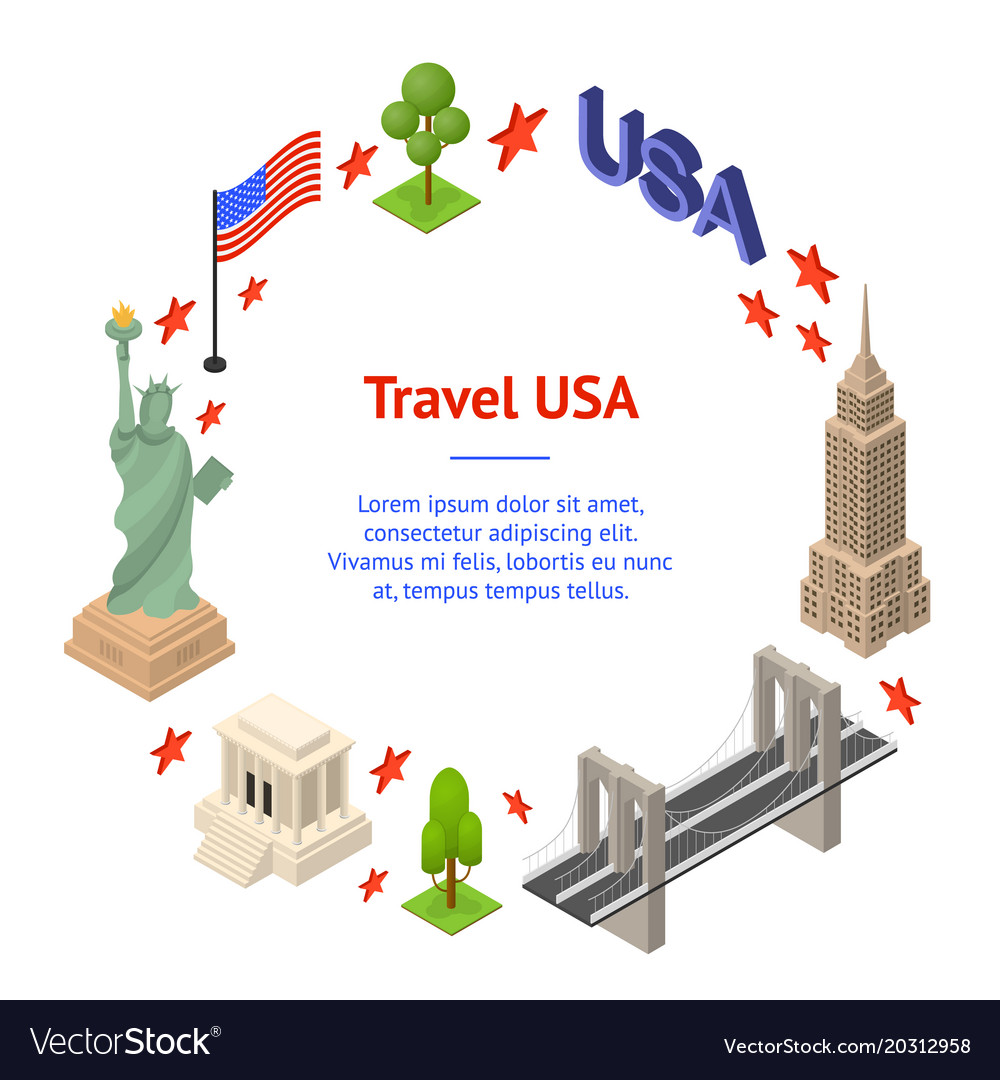 Symbol Of Usa Banner Card Circle Concept Travel Vector Image