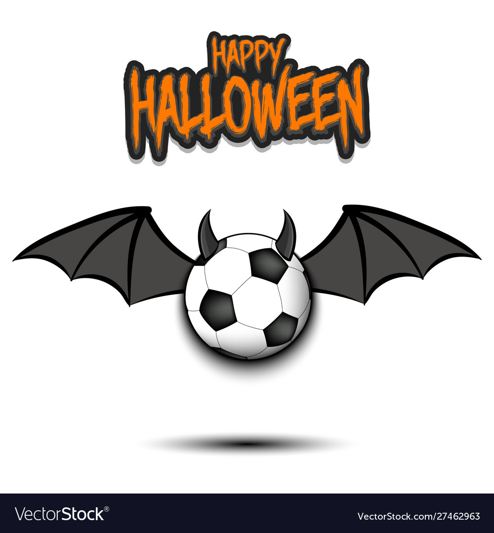 Happy halloween soccer ball with horns and wings