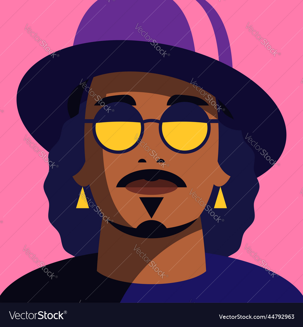 Pop-art portrait of a man with glasses a hat Vector Image