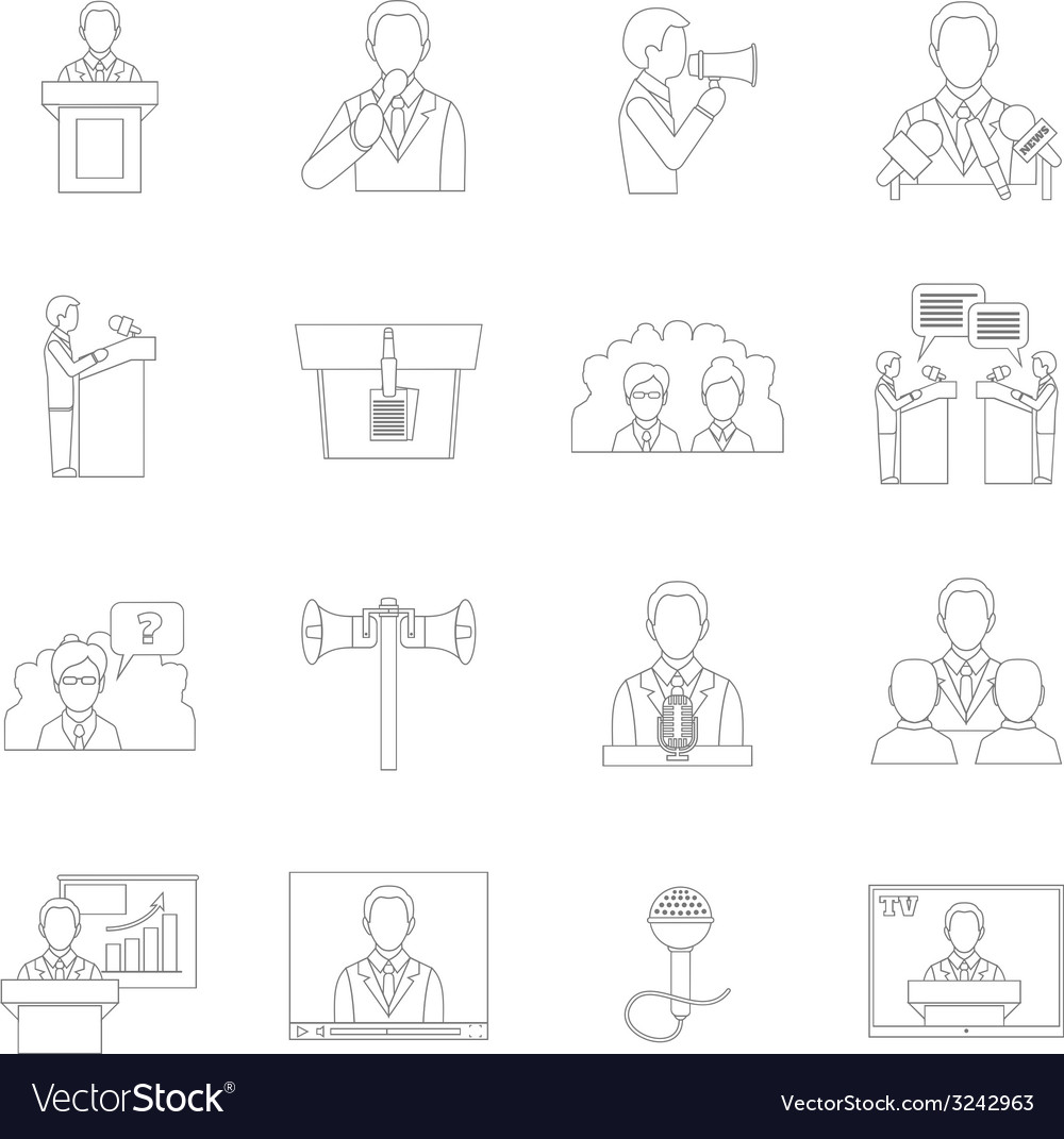 public speaking icons outline royalty free vector image