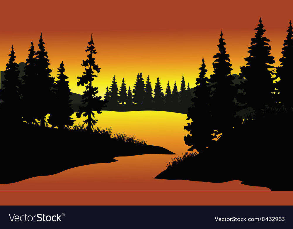 Silhouette Of Spruce In River Royalty Free Vector Image