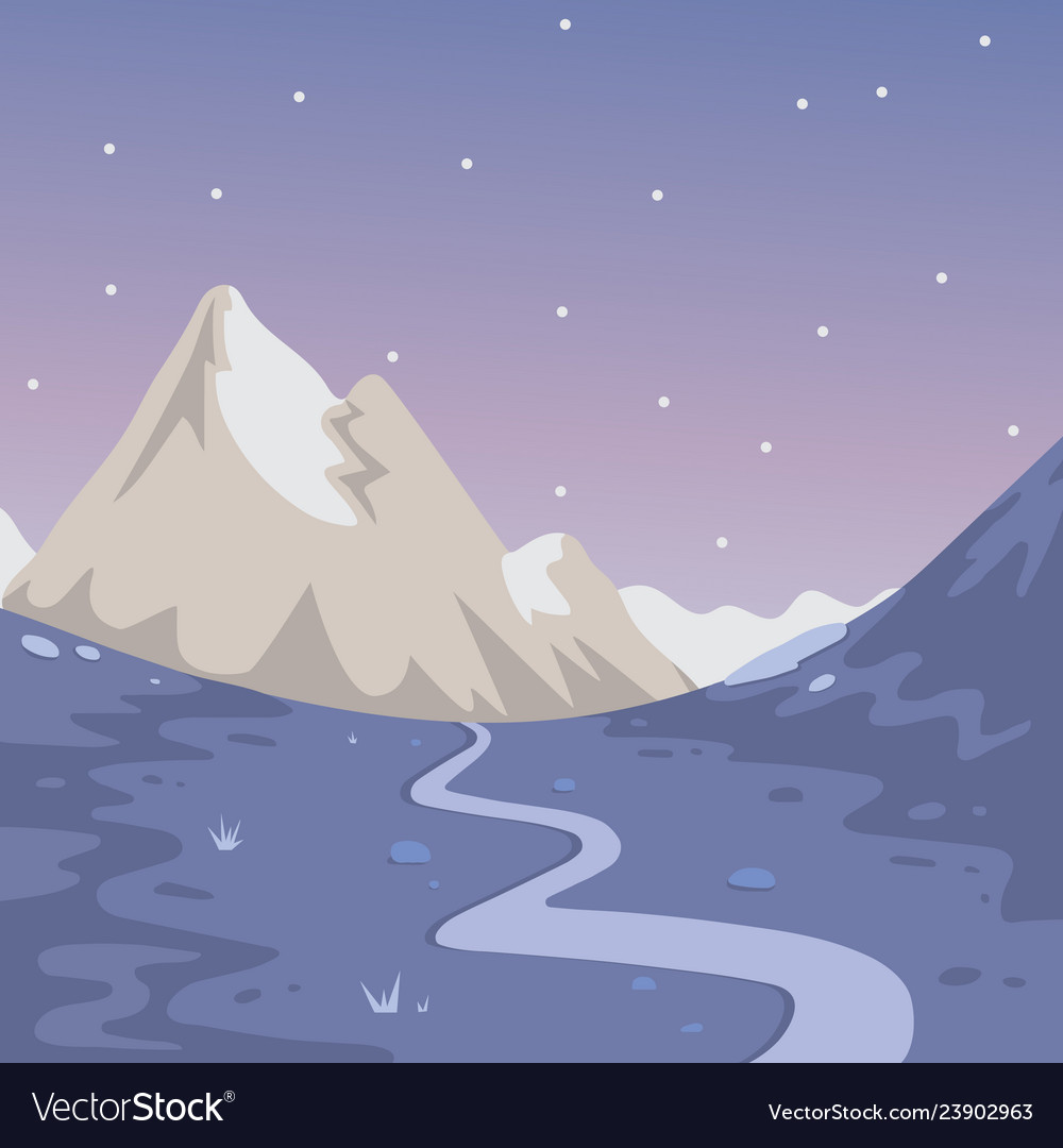 Winter mountains landscape cartoon