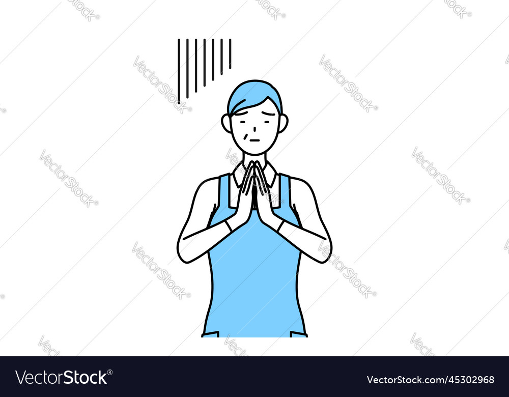 A senior woman in an apron apologizing with his Vector Image