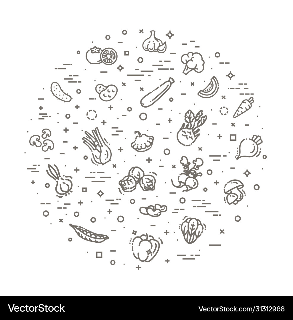 Basic vegetables thin line icon set Royalty Free Vector