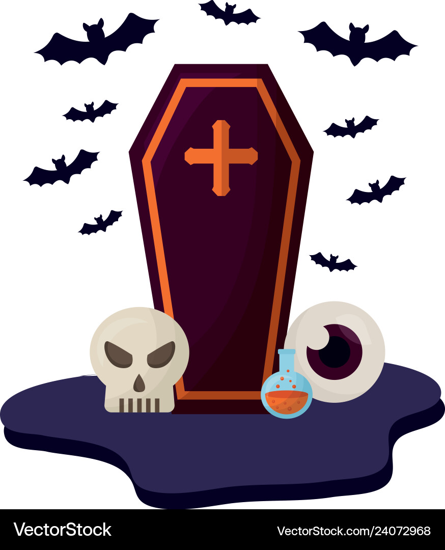 Halloween coffin with set icons Royalty Free Vector Image