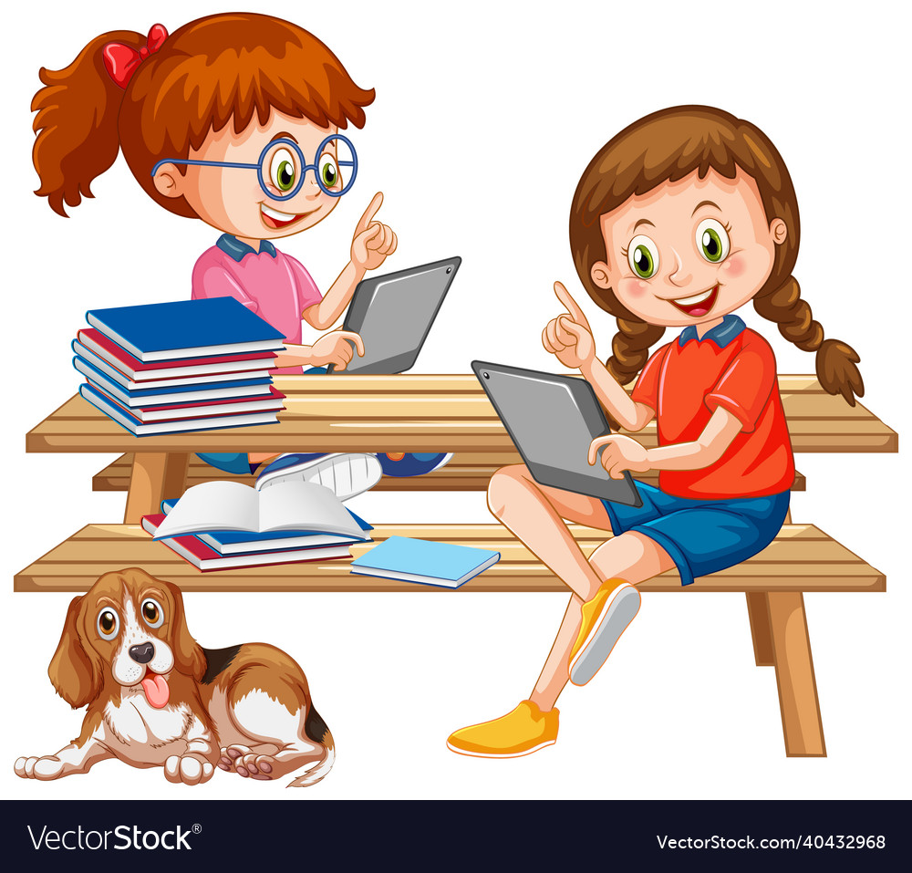 Young girl using tablet for education Royalty Free Vector