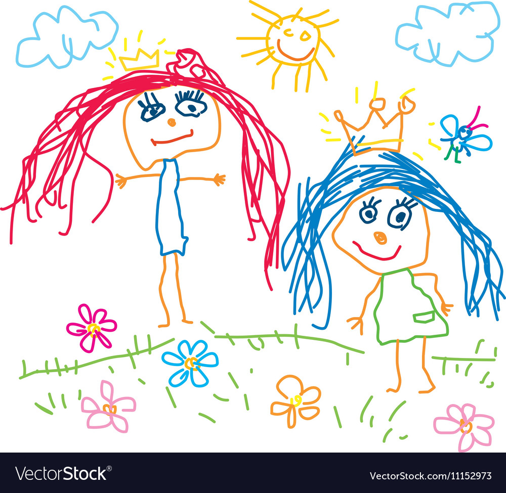 Children Drawing Princess Royalty Free Vector Image