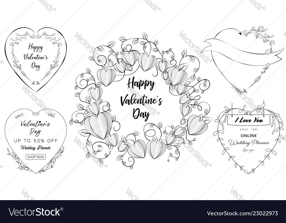 doodle heart banners set of romantic template vector image