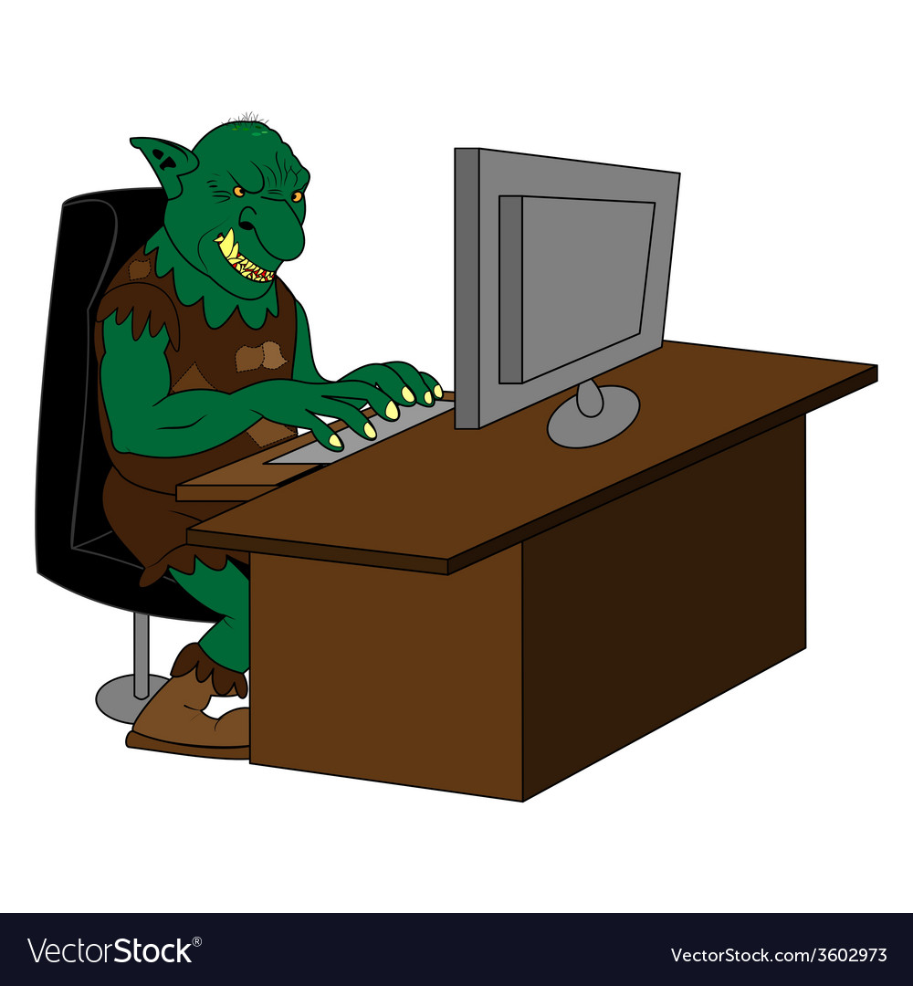 Internet Troll Is Mean At The Computer Stock Photo - Download