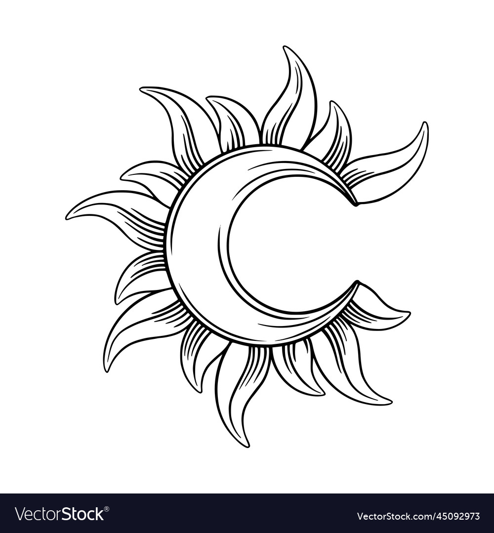 Tarot crescent moon sketch spiritual Royalty Free Vector