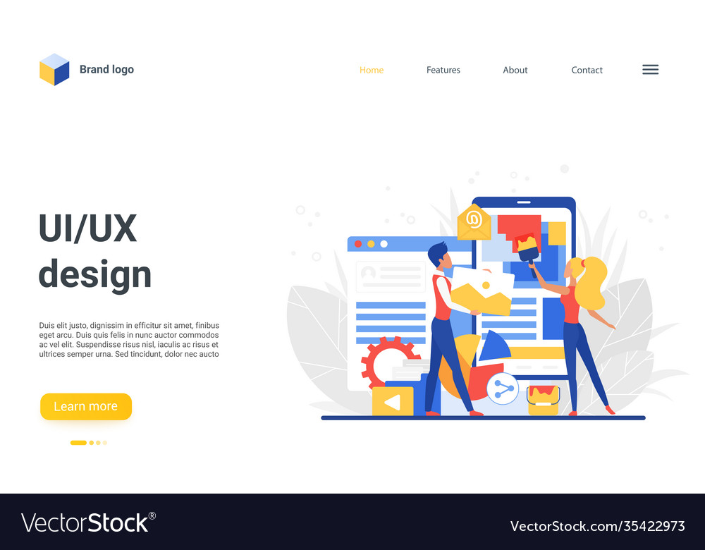 Ui ux design landing page creators construct Vector Image