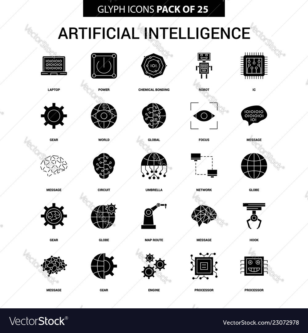 Artificial intelligence glyph icon set