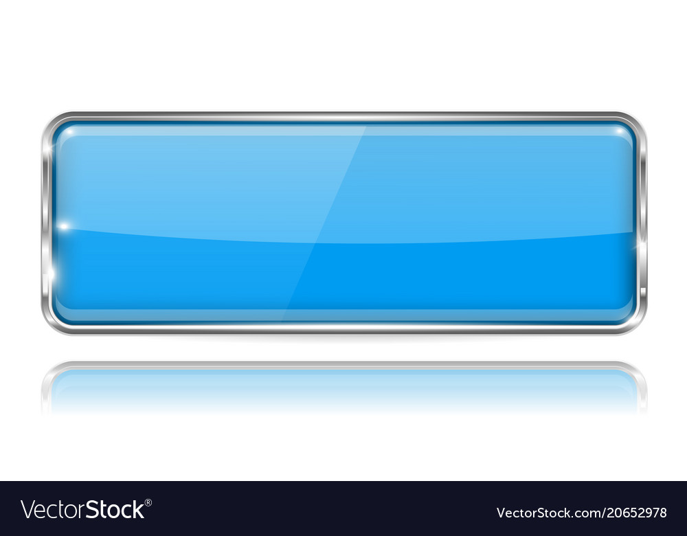 Download Blue rectangle glass button 3d icon with chrome Vector Image