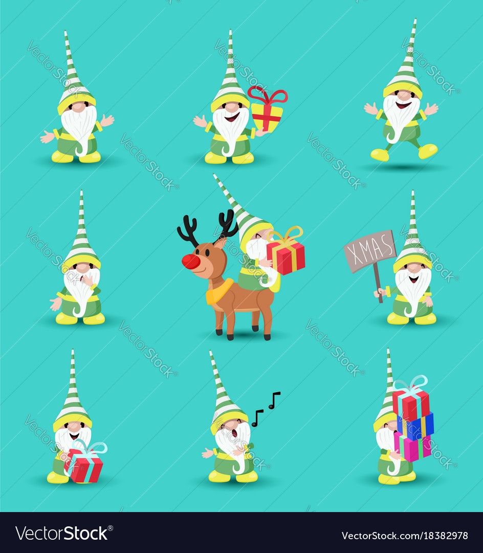 Christmas elf funny holiday cartoon set Royalty Free Vector Christmas elf funny holiday cartoon set Royalty Free Vector