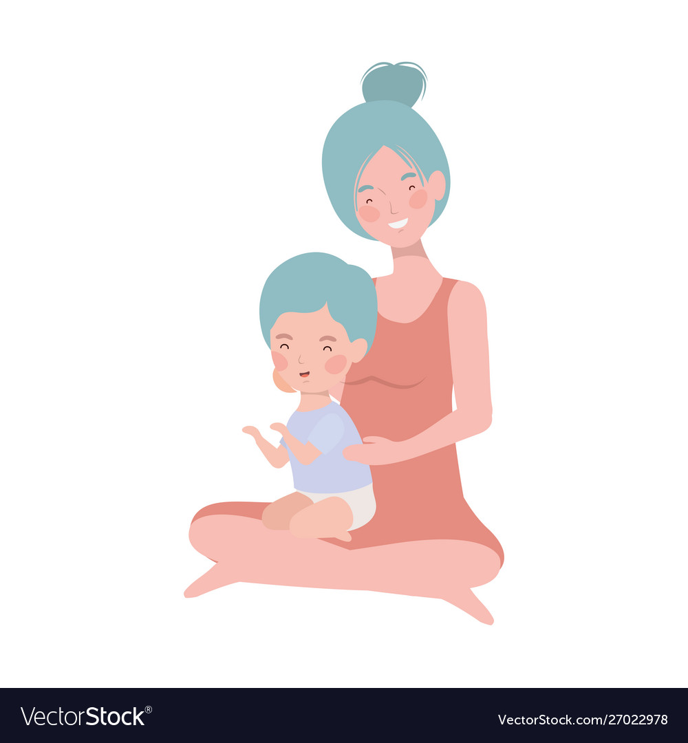 Cute pregnancy mother seated with little boy Vector Image