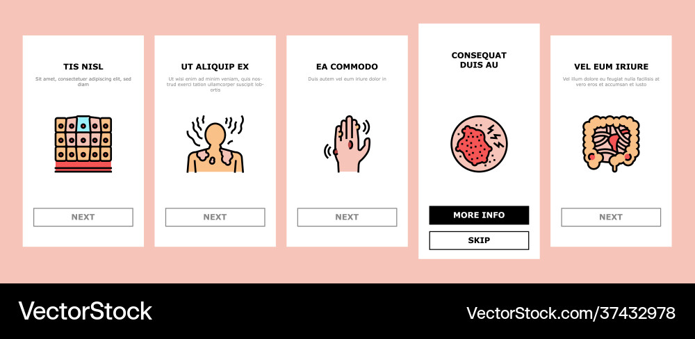 Disease human problem onboarding icons set Vector Image
