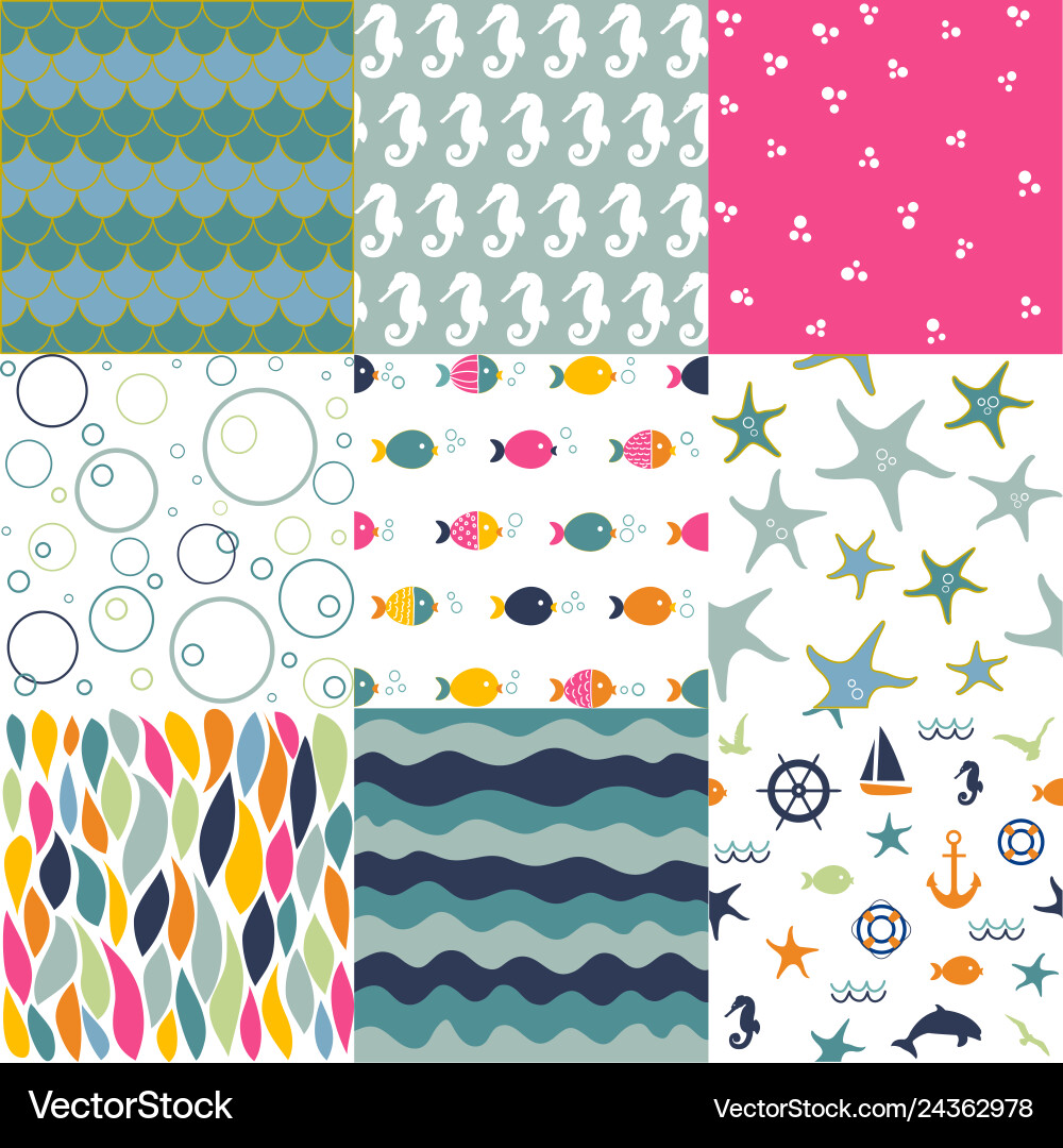 Sea seamless patterns nautical design Royalty Free Vector