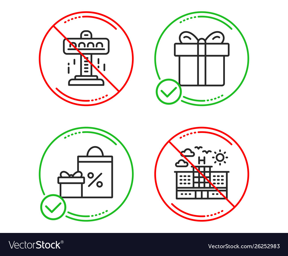 Attraction gift box and shopping icons set hotel