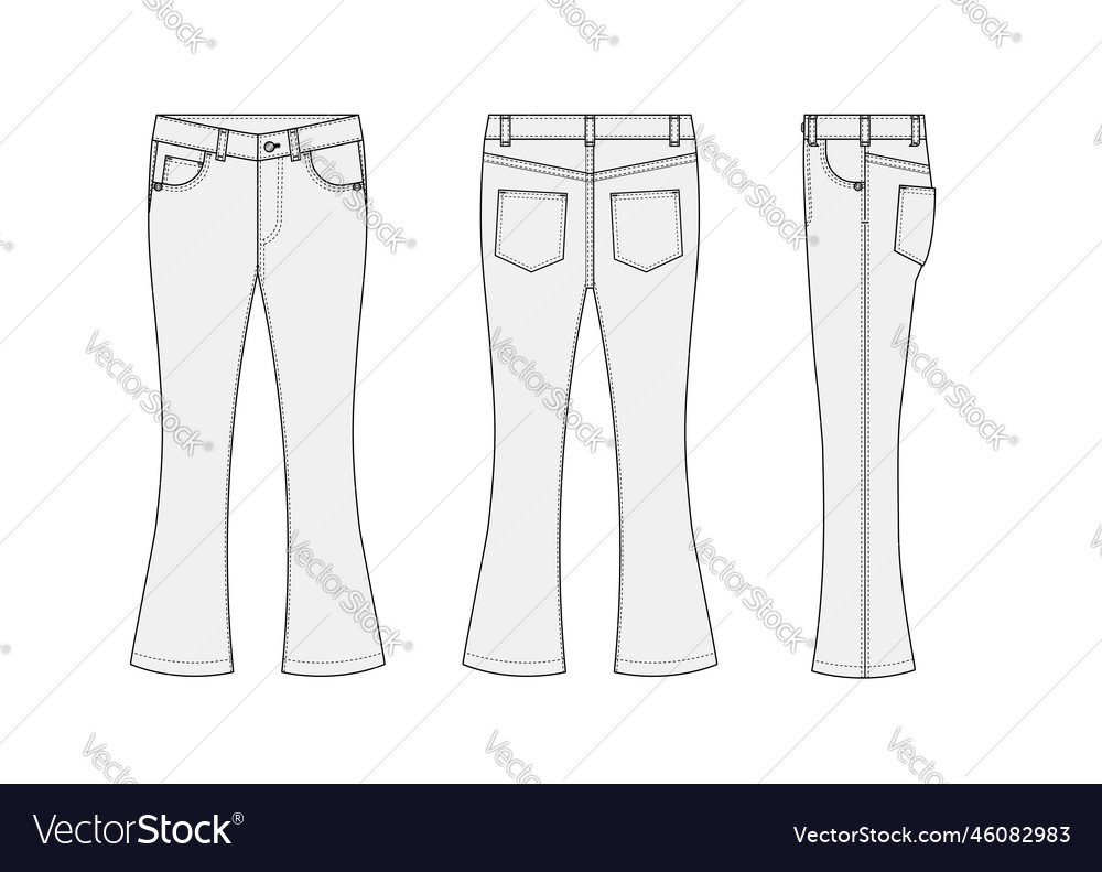 Bootcut jeans pants template white